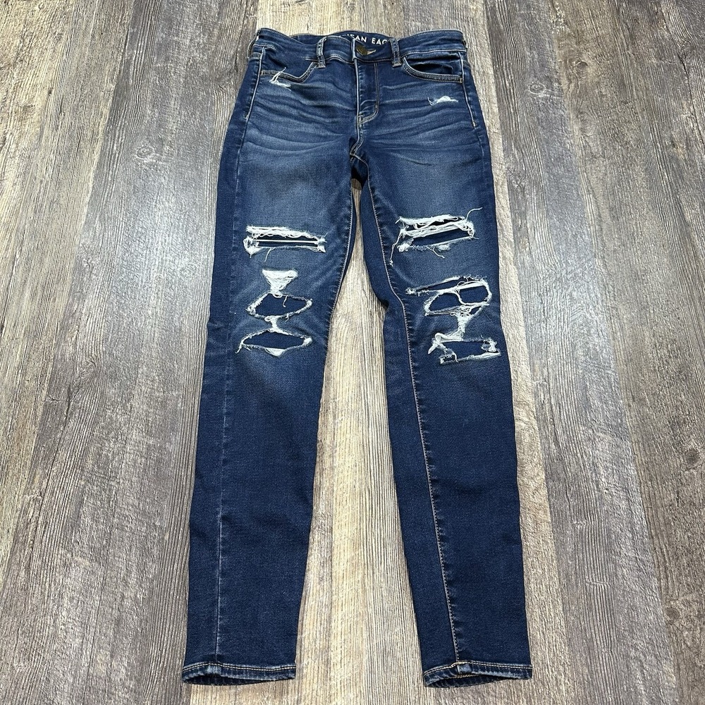 American Eagle AE Destroyed Ripped High-Rise Jegging Jeans Womens Size 4‎ Denim